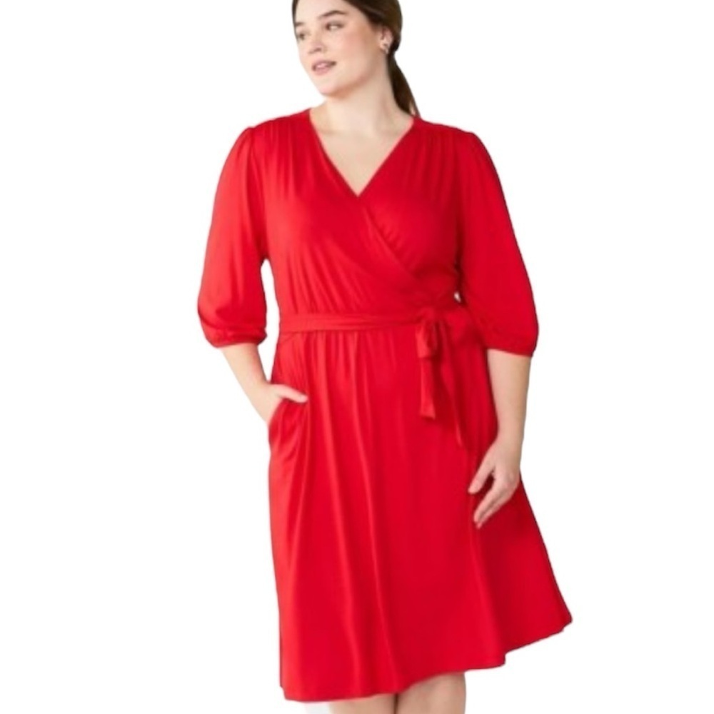 Draper James RSVP | Red Knit Wrap Dress 1X NWT Preppy Academia Summer Modest